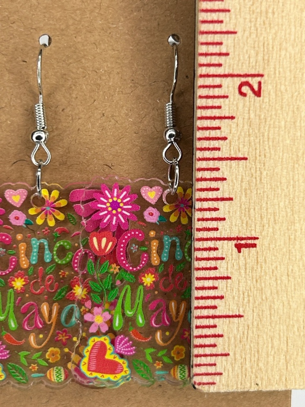 Cinco de Mayo Floral Acrylic Dangle Earrings - Bright Multicolor Fashion Jewelry - Picture 3 of 4